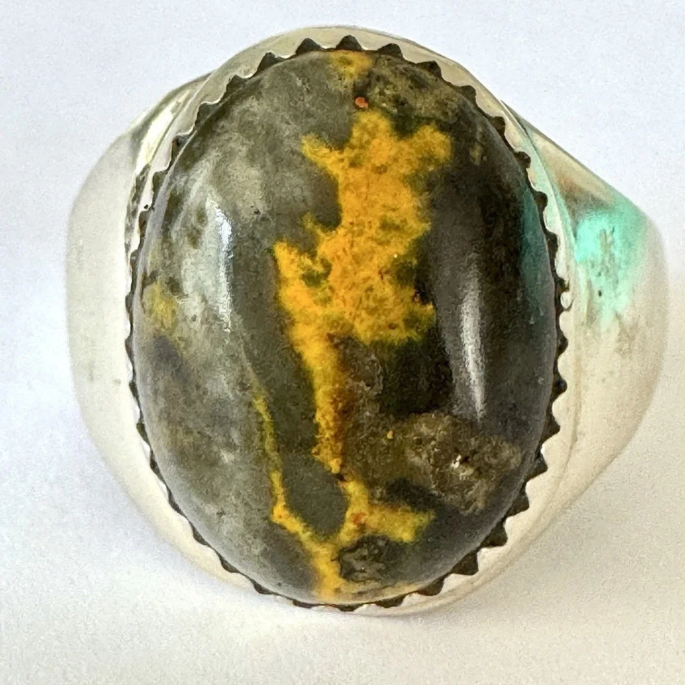 Navajo Bumblebee Jasper Mens Ring Sz 8.5 Annie Lincoln Sterling Handmade Band‎